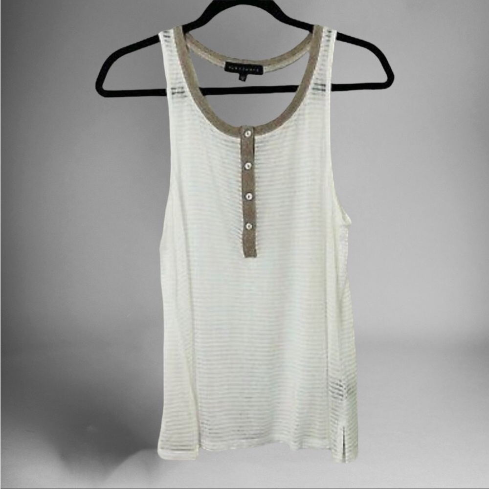 NWT Sanctuary White Sleeveless Henley Tank with Taupe Trim